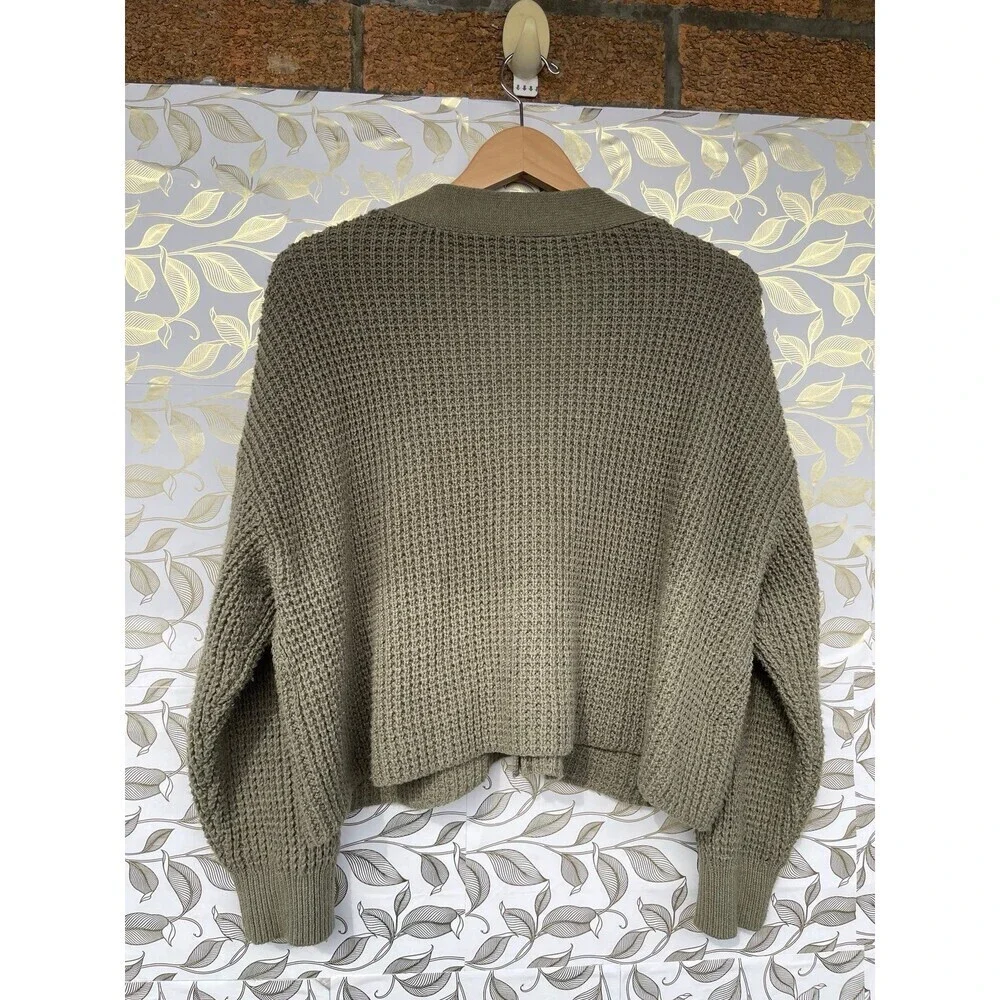 Eberjey Sage Green Waffle Knit Cardigan | Recycled Cotton Chunky Sweater M